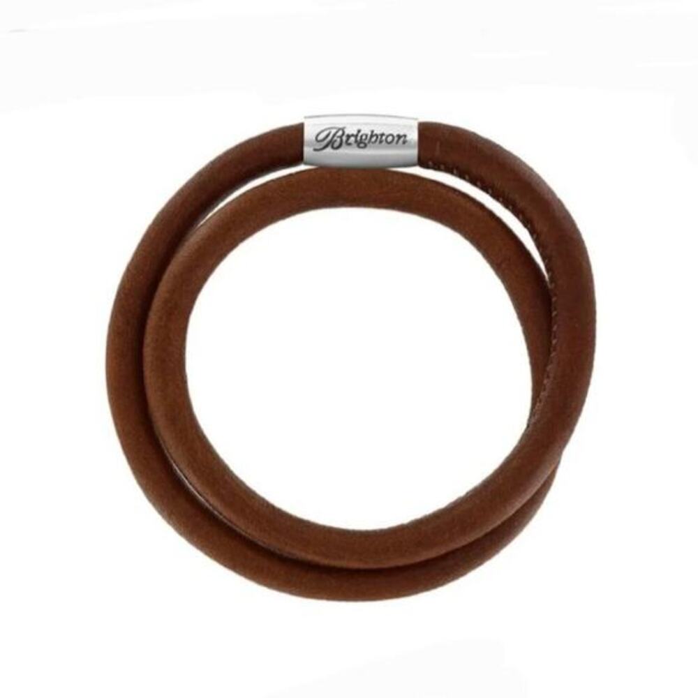 Brighton Brown Leather Silver Tone Magnetic Clasp‎ Double Wrap Bracelet